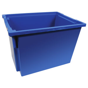 A blue jumbo storage bin