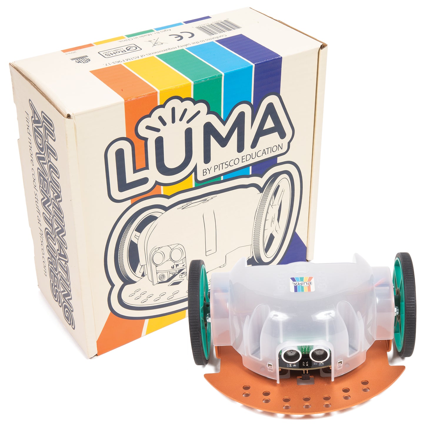Luma comes in a bright branded box perfect for storage in any elementary classroom.