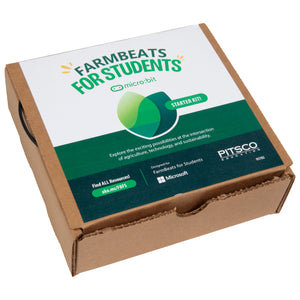 cardboard box with Pitsco Farmbeats for Students micro:bit Starter Kit label