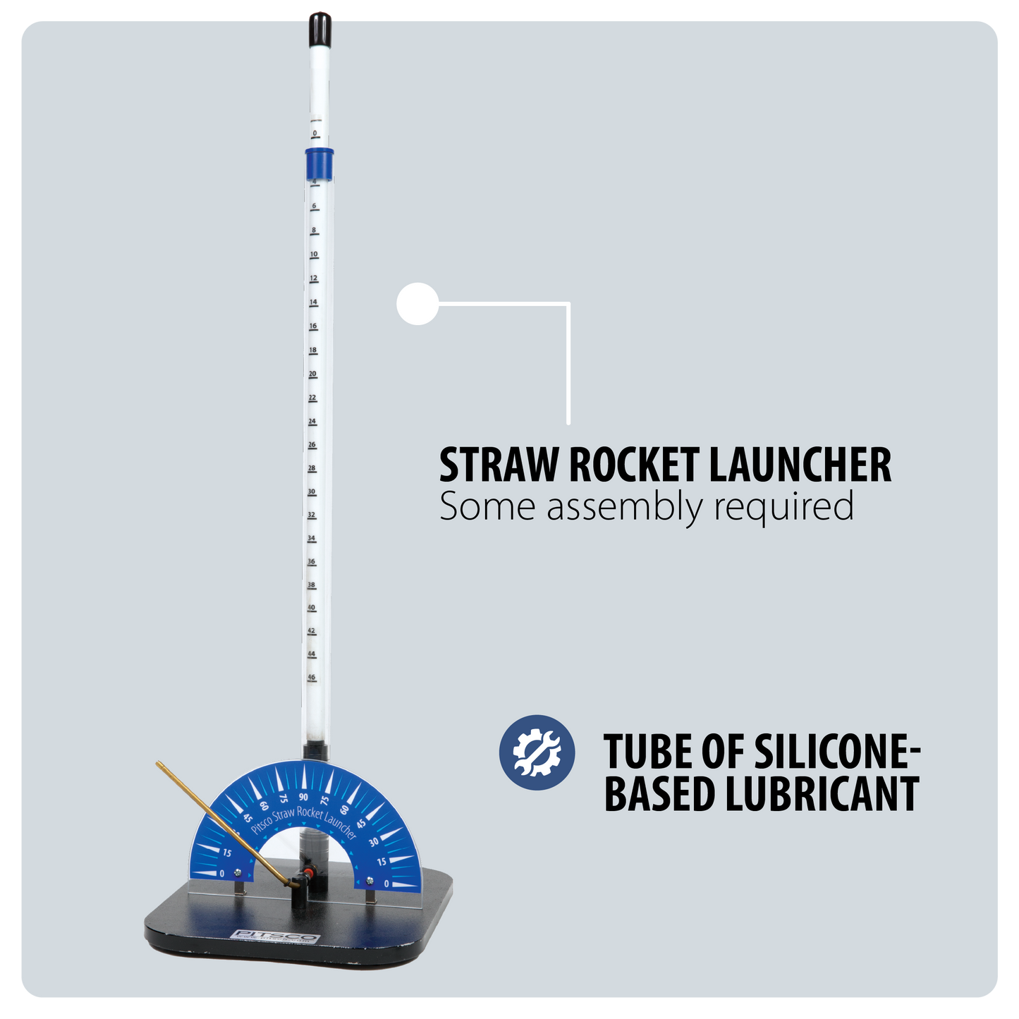 Straw rocket launcher with assembly instructions on a gray background
