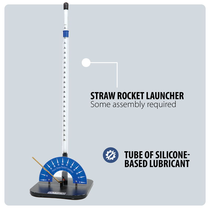 Straw rocket launcher with assembly instructions on a gray background