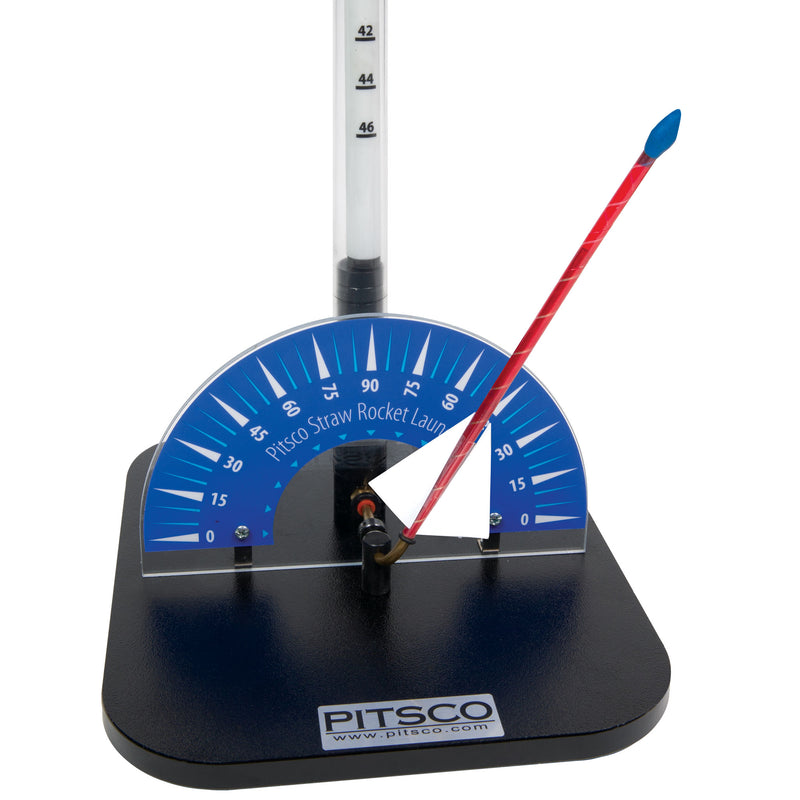Straw rocket launcher base and dial with a straw rocket loaded ready for launch