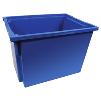 A blue jumbo storage bin 