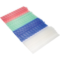 stack of clear, green, blue, and red mylar tubes