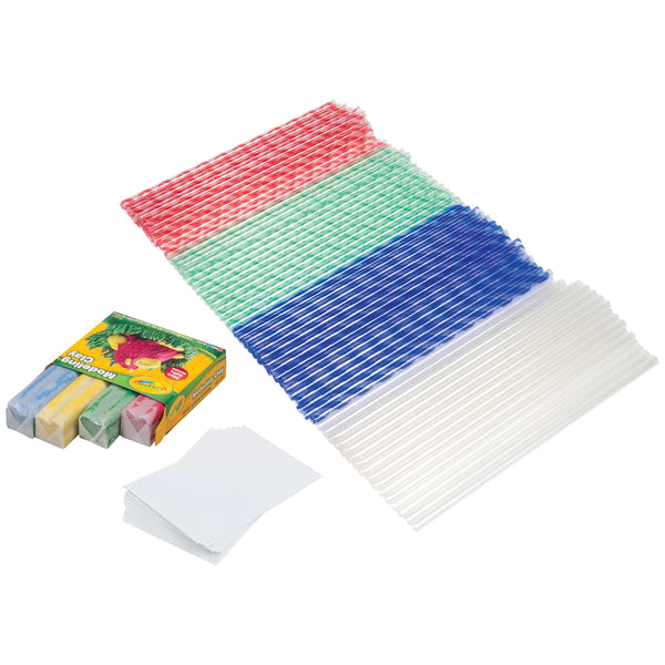 Set of colorful straws and a box of clay and index cards