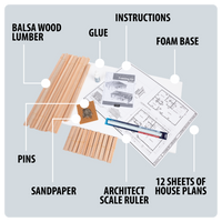 True Scale House Framing Kit's components with labels on a gray background