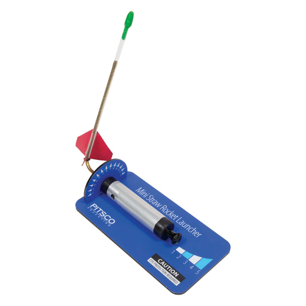 Straw rocket loaded into the blue mini straw rocket launcher