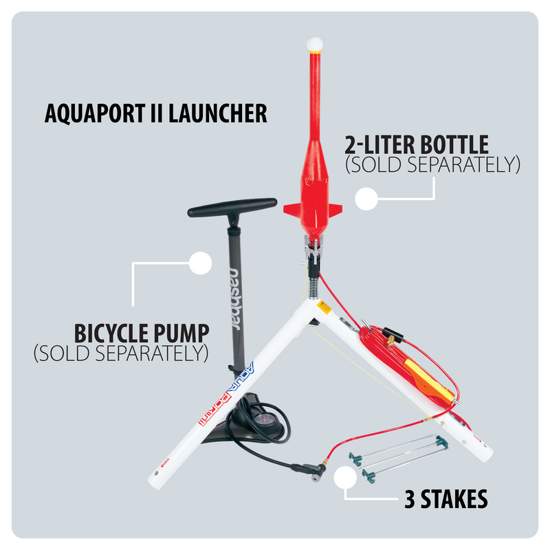 Aquaport II launcher with bicycle pump and 2-liter bottle