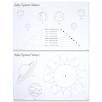 Solar system cutouts with planetary outlines and distance information
