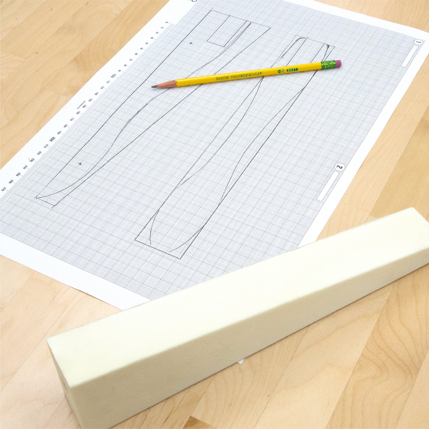 Student sketch of their CO2 dragster model to verify design with the teacher before building the winning car. 