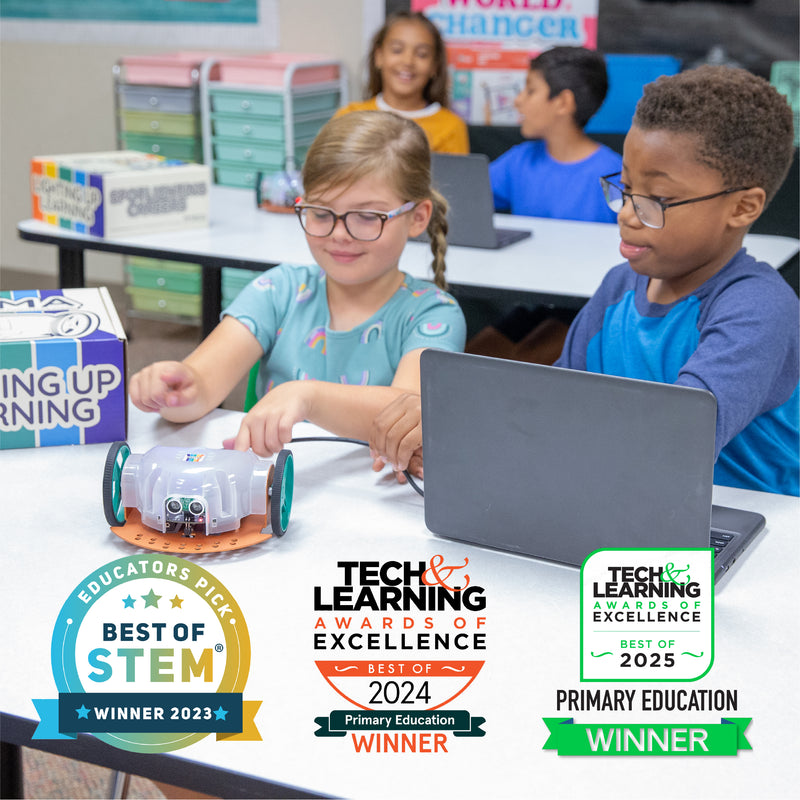 4th through 6th grade students learning STEM skills with the award-winning Luma bot from Pitsco Education. Best of STEM Educator's Pick, Tech & Learning Excellence award. 