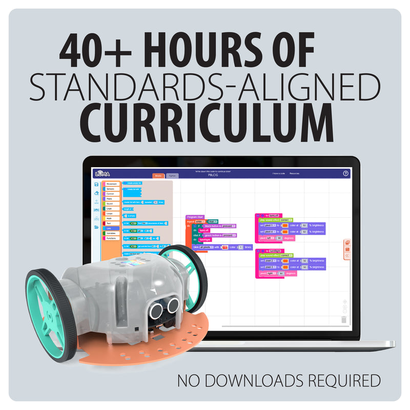 Luma hardware includes 40+ hours of standards-aligned curriculum suited for students in grades 4-6.