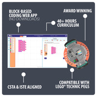 Luma from Pitsco Education is CSTA and ISTE standards aligned, compatible with LEGO Technic pegs, includes 40+ hours of curriculum, is award-winning, and is a block-based coding app that does not require downloads. 