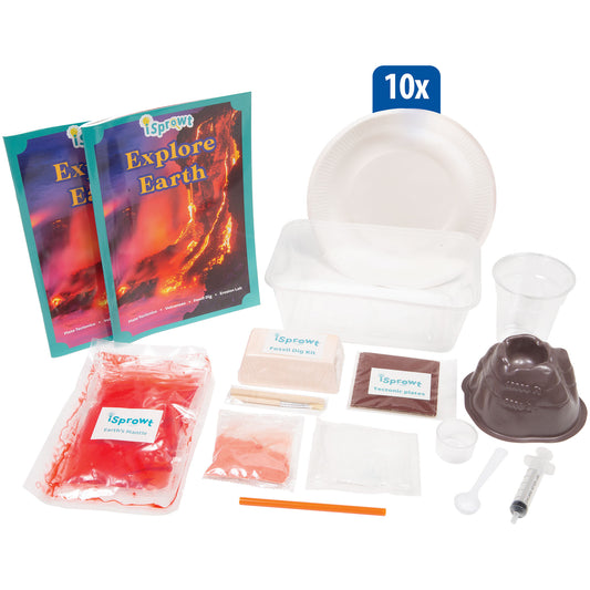 Explore Earth iSprowt science kit with curriculum books, plates, and other components