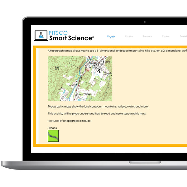 A laptop displaying a Smart Science educational program interface for a virtual lab on high school earth science.