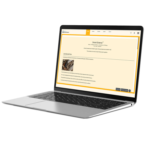 A laptop displaying the Pitsco Smart Science Virtual Labs program