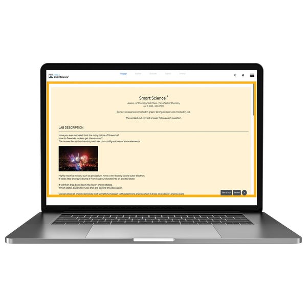 A laptop displaying the Pitsco Smart Science Virtual Labs website for High School AP Chemistry.