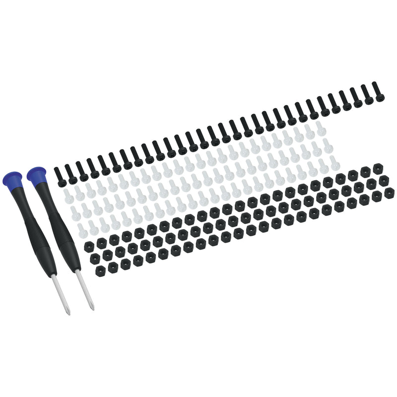 drone infinity screwdrivers, screws in three sizes, and hex nuts