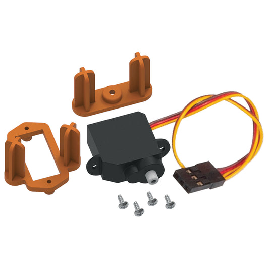 drone infinity servo motor, dual-peg servo horn, servo mount, and screws