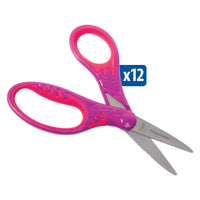 Pair of pink and purple scissors with a 'Fiskars' logo 
