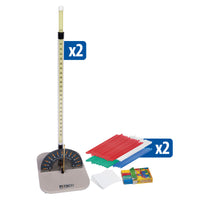 straw rocket launcher with various colored tubes, index cards, and clay