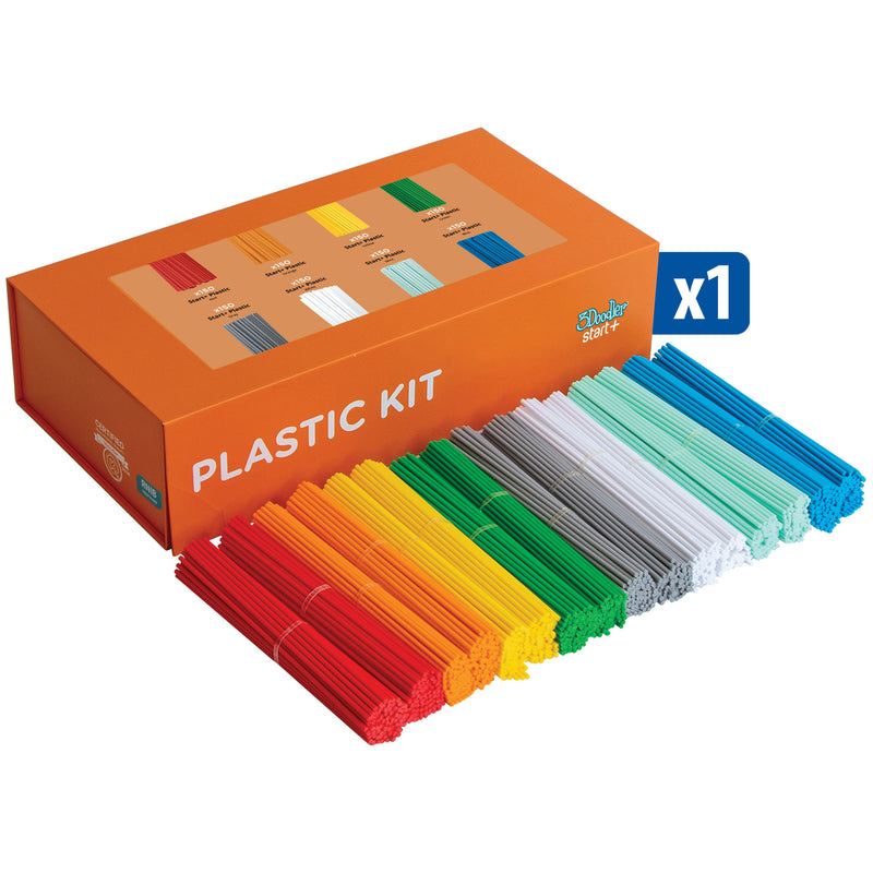 Orange "plastic kit" box with various colors of 3D pen filament
