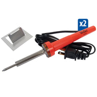 Soldering iron with red handle and Weller branding