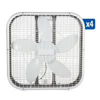 Box fan with metal grid and white blades