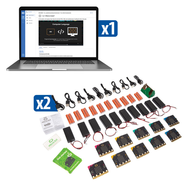 Educational technology kit with laptop, micro:bit boards, and accessories