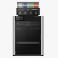 Grey and black Bambu 3D printer with colorful filament spools