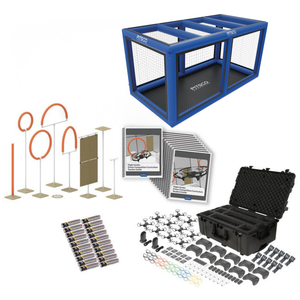 Blue inflatafly drone arena, field elements set, drone curriculum books, and echo drones with storage case