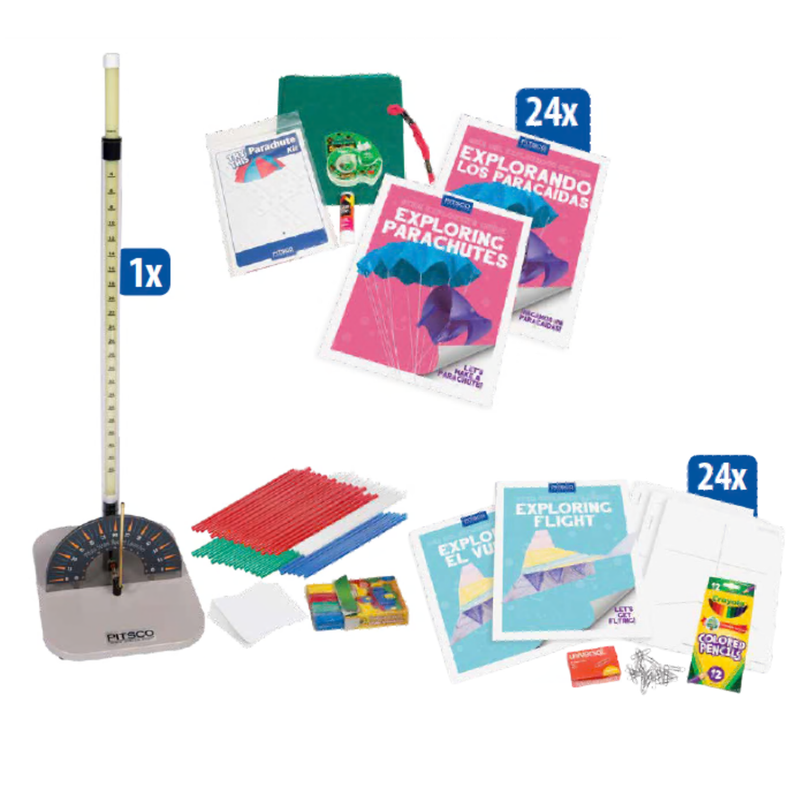 Straw rockets getting started package, exploring flight kit, exploring parachutes kit