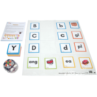 educational flash cards displayed in a pocket mat with blue-bot robot and curriculum guide