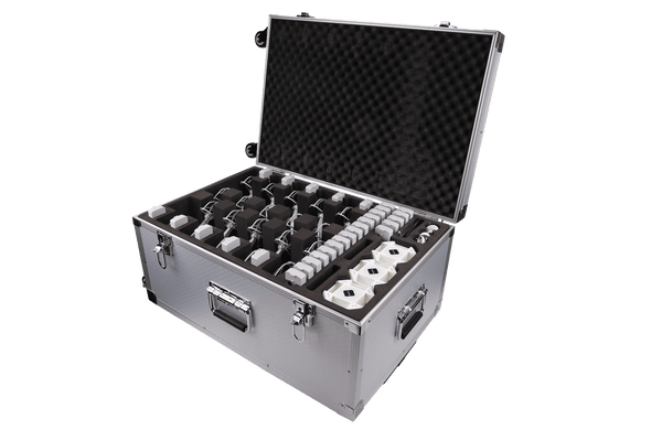 litebee drones and components in a hefty silver case