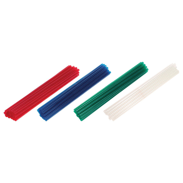 Set of red, blue, green, and clear mylar tubes